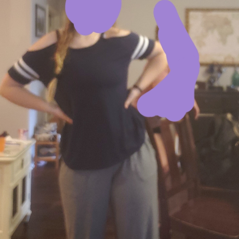 navy blue cold shoulder tee